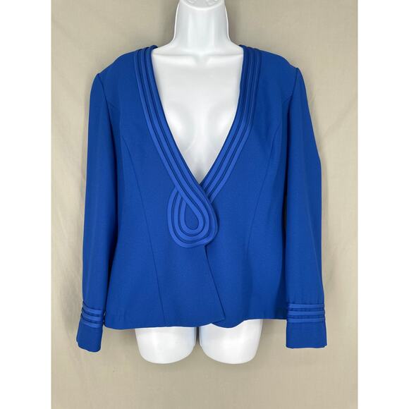 80s Vintage Jacket Womens Medium Blue Cobalt Satin Trim Snap Front Retro 90s - Picture 1 of 11